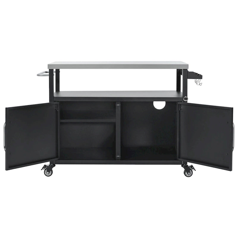 Chariot de cuisine extérieur noir, plateau en acier inoxydable, 1 personne, 138,4 cm