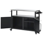 Chariot de cuisine extérieur noir, plateau en acier inoxydable, 1 personne, 138,4 cm
