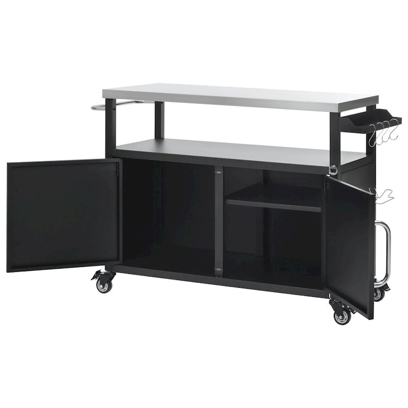 Chariot de cuisine extérieur noir, plateau en acier inoxydable, 1 personne, 138,4 cm