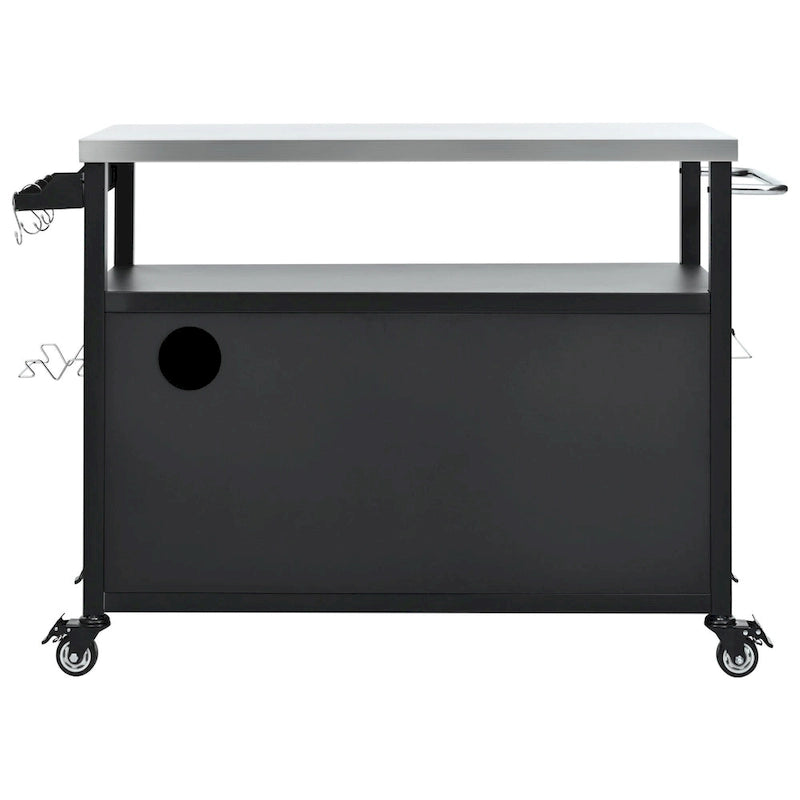 Chariot de cuisine extérieur noir, plateau en acier inoxydable, 1 personne, 138,4 cm
