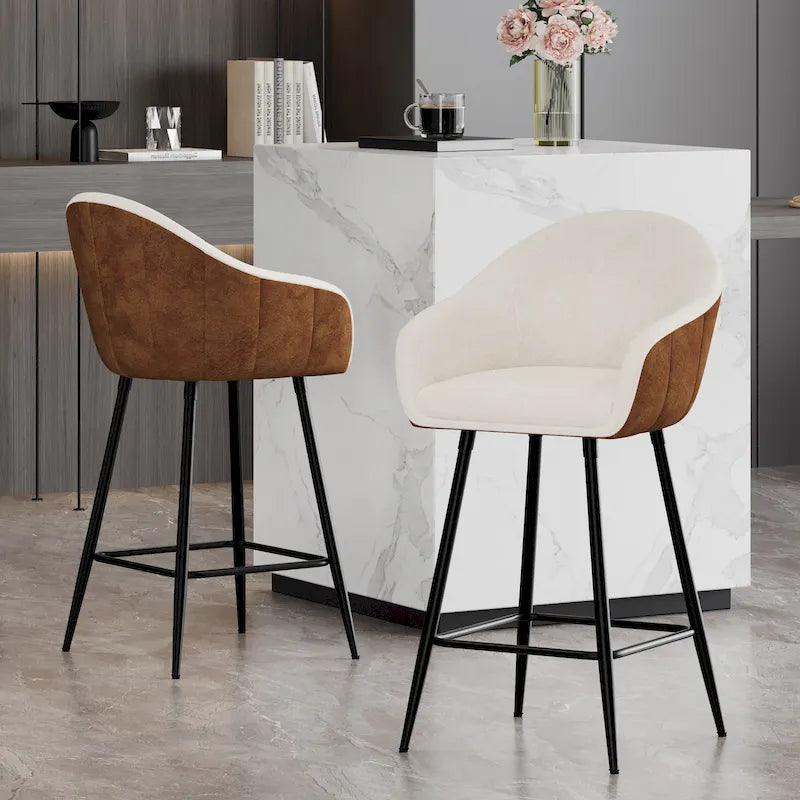 Tabourets de bar de 67,3 cm (lot de 2), chaises de bar rembourrées beiges et marron avec pieds en métal