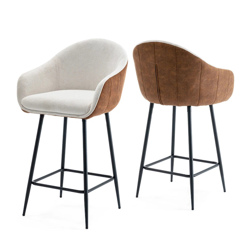 Tabourets de bar de 67,3 cm (lot de 2), chaises de bar rembourrées beiges et marron avec pieds en métal