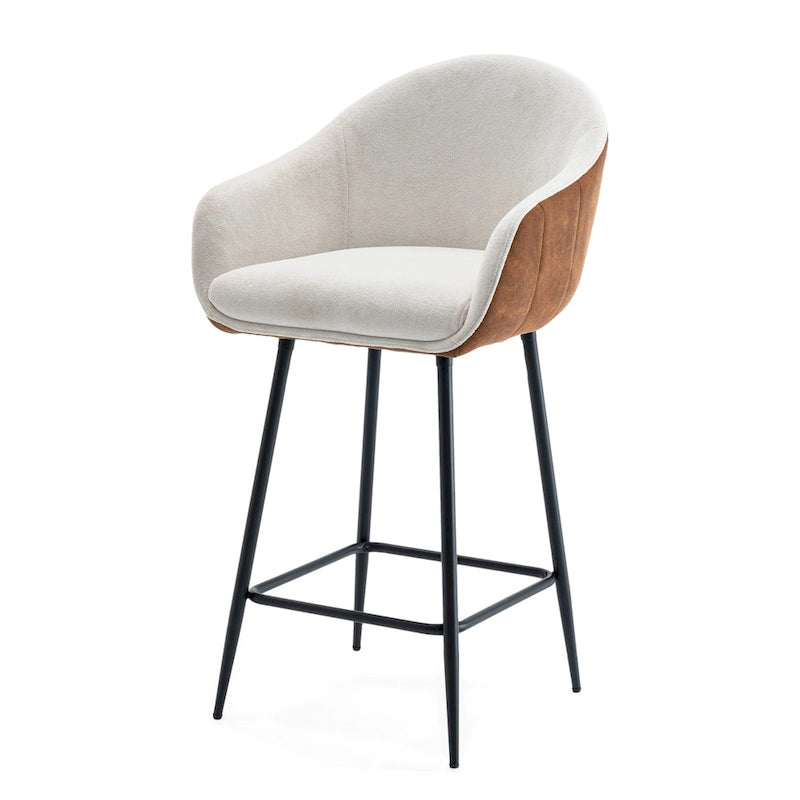 Tabourets de bar de 67,3 cm (lot de 2), chaises de bar rembourrées beiges et marron avec pieds en métal