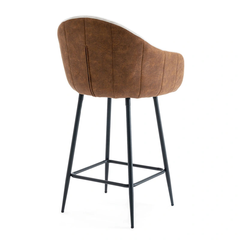 Tabourets de bar de 67,3 cm (lot de 2), chaises de bar rembourrées beiges et marron avec pieds en métal