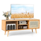 Meuble TV Mid-Century brun/naturel avec portes en rotin et verre