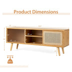 Meuble TV Mid-Century brun/naturel avec portes en rotin et verre