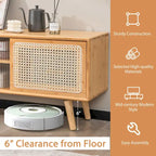 Meuble TV Mid-Century brun/naturel avec portes en rotin et verre