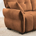 Canapé 3 places en chenille bleu / vert / orange brûlé / blanc avec pouf