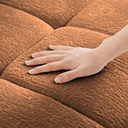Canapé 3 places en chenille bleu / vert / orange brûlé / blanc avec pouf
