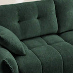 Canapé 3 places en chenille bleu / vert / orange brûlé / blanc avec pouf