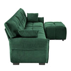 Canapé 3 places en chenille bleu / vert / orange brûlé / blanc avec pouf