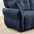 Canapé 3 places en chenille bleu / vert / orange brûlé / blanc avec pouf