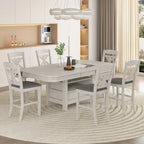 Table à manger extensible grise, 6 à 8 places, plateau aspect planches rustiques