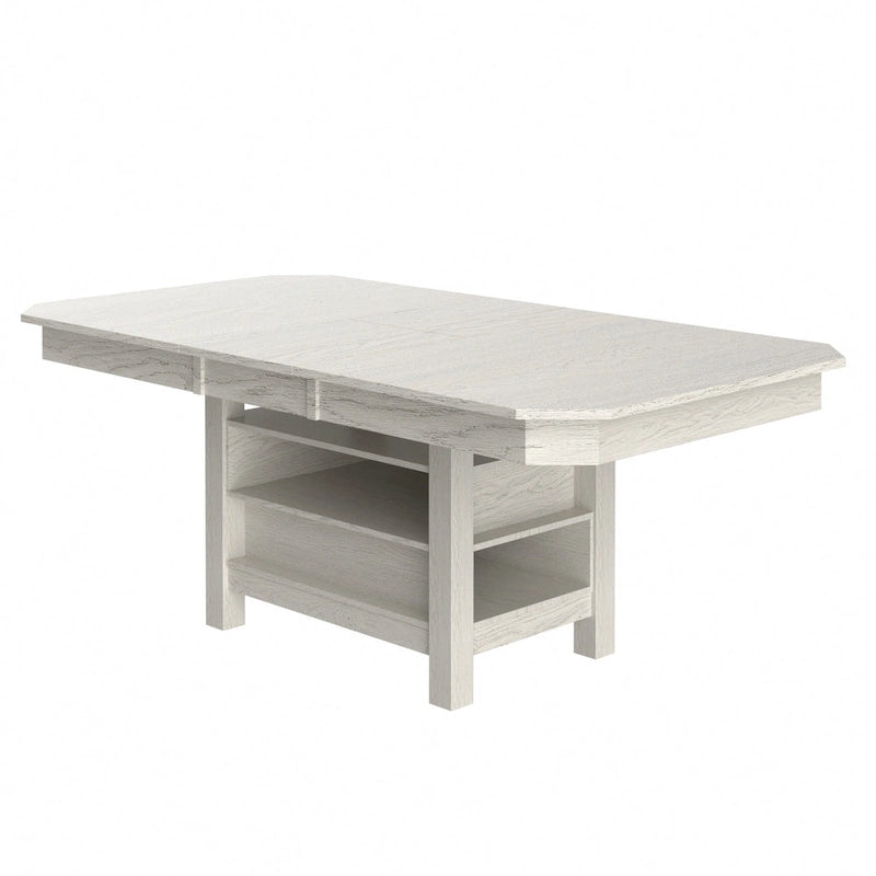 Table à manger extensible grise, 6 à 8 places, plateau aspect planches rustiques