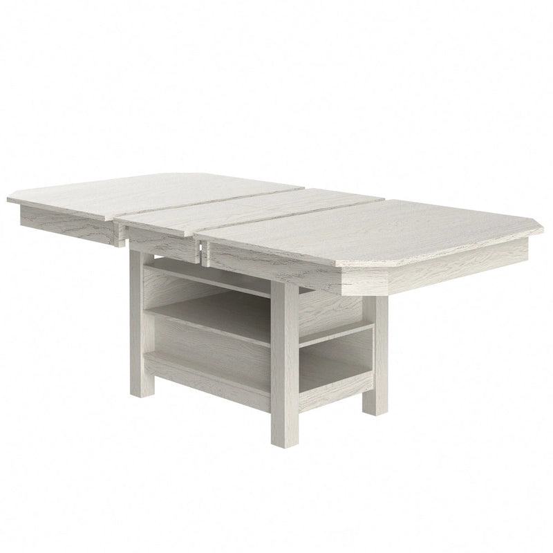 Table à manger extensible grise, 6 à 8 places, plateau aspect planches rustiques
