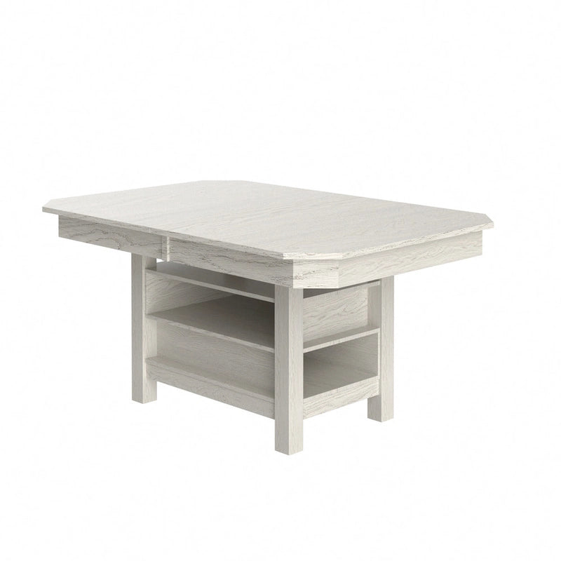 Table à manger extensible grise, 6 à 8 places, plateau aspect planches rustiques