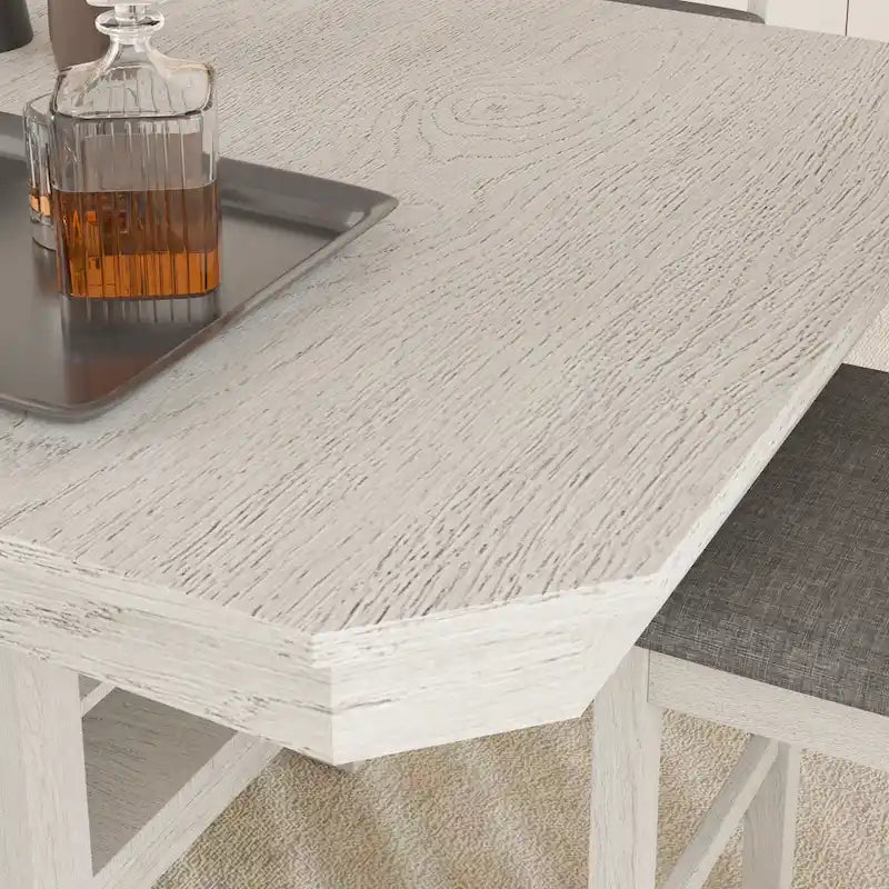 Table à manger extensible grise, 6 à 8 places, plateau aspect planches rustiques