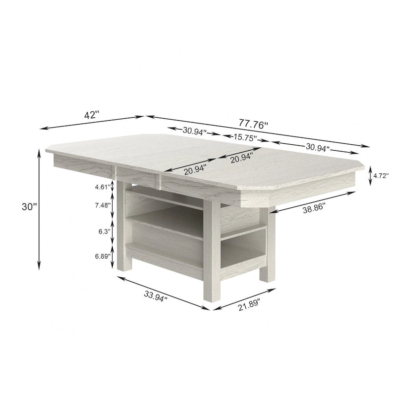 Table à manger extensible grise, 6 à 8 places, plateau aspect planches rustiques