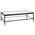 Table basse rectangulaire 54", verre transparent et cadre en acier noir/doré, moderne, 1 étagère
