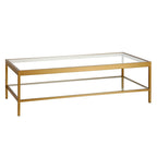 Table basse rectangulaire 54", verre transparent et cadre en acier noir/doré, moderne, 1 étagère
