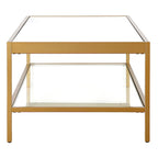 Table basse rectangulaire 54", verre transparent et cadre en acier noir/doré, moderne, 1 étagère