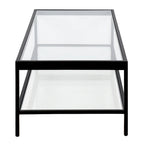 Table basse rectangulaire 54", verre transparent et cadre en acier noir/doré, moderne, 1 étagère