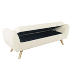 Banc de rangement ottoman avec accoudoirs, Sherpa crème / Pieds marron naturel, 1 place — 152 cm