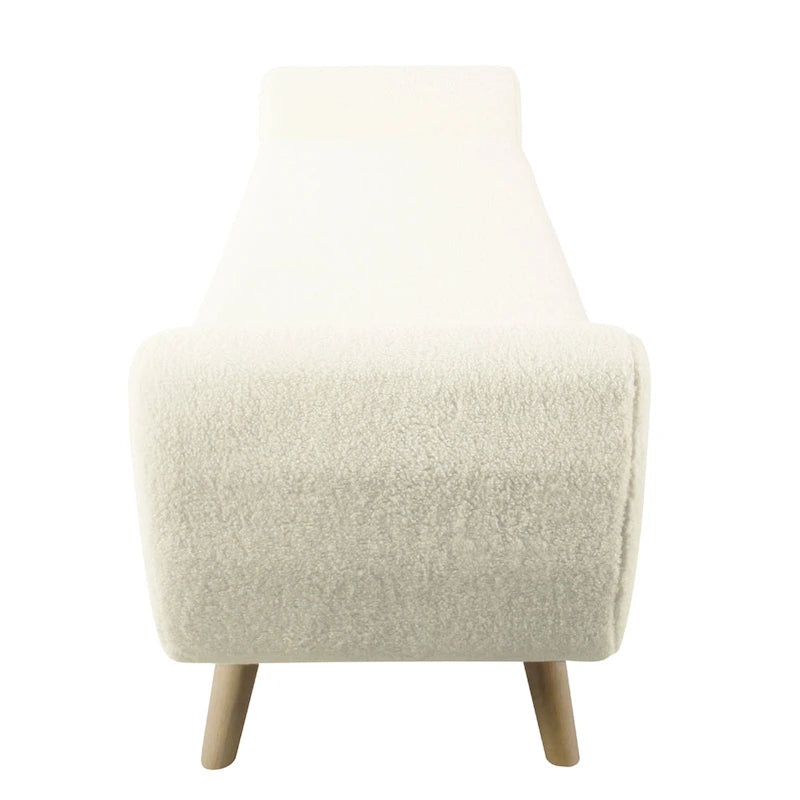 Banc de rangement ottoman avec accoudoirs, Sherpa crème / Pieds marron naturel, 1 place — 152 cm