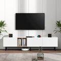 Meuble TV moderne de 76 po avec portes abattantes, blanc/bois naturel, convient aux téléviseurs jusqu'à 80 po