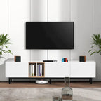 Meuble TV moderne de 76 po avec portes abattantes, blanc/bois naturel, convient aux téléviseurs jusqu'à 80 po