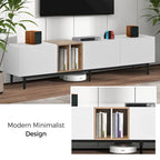 Meuble TV moderne de 76 po avec portes abattantes, blanc/bois naturel, convient aux téléviseurs jusqu'à 80 po