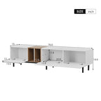 Meuble TV moderne de 76 po avec portes abattantes, blanc/bois naturel, convient aux téléviseurs jusqu'à 80 po