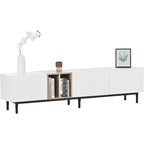 Meuble TV moderne de 76 po avec portes abattantes, blanc/bois naturel, convient aux téléviseurs jusqu'à 80 po