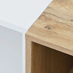 Meuble TV moderne de 76 po avec portes abattantes, blanc/bois naturel, convient aux téléviseurs jusqu'à 80 po