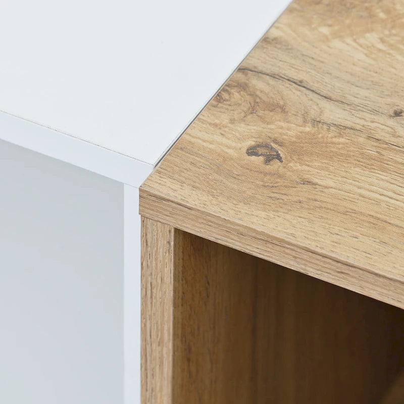 Meuble TV moderne de 76 po avec portes abattantes, blanc/bois naturel, convient aux téléviseurs jusqu'à 80 po