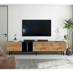 Meuble TV moderne de 76 po avec portes abattantes, blanc/bois naturel, convient aux téléviseurs jusqu'à 80 po