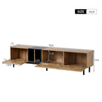 Meuble TV moderne de 76 po avec portes abattantes, blanc/bois naturel, convient aux téléviseurs jusqu'à 80 po