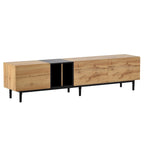 Meuble TV moderne de 76 po avec portes abattantes, blanc/bois naturel, convient aux téléviseurs jusqu'à 80 po