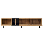 Meuble TV moderne de 76 po avec portes abattantes, blanc/bois naturel, convient aux téléviseurs jusqu'à 80 po