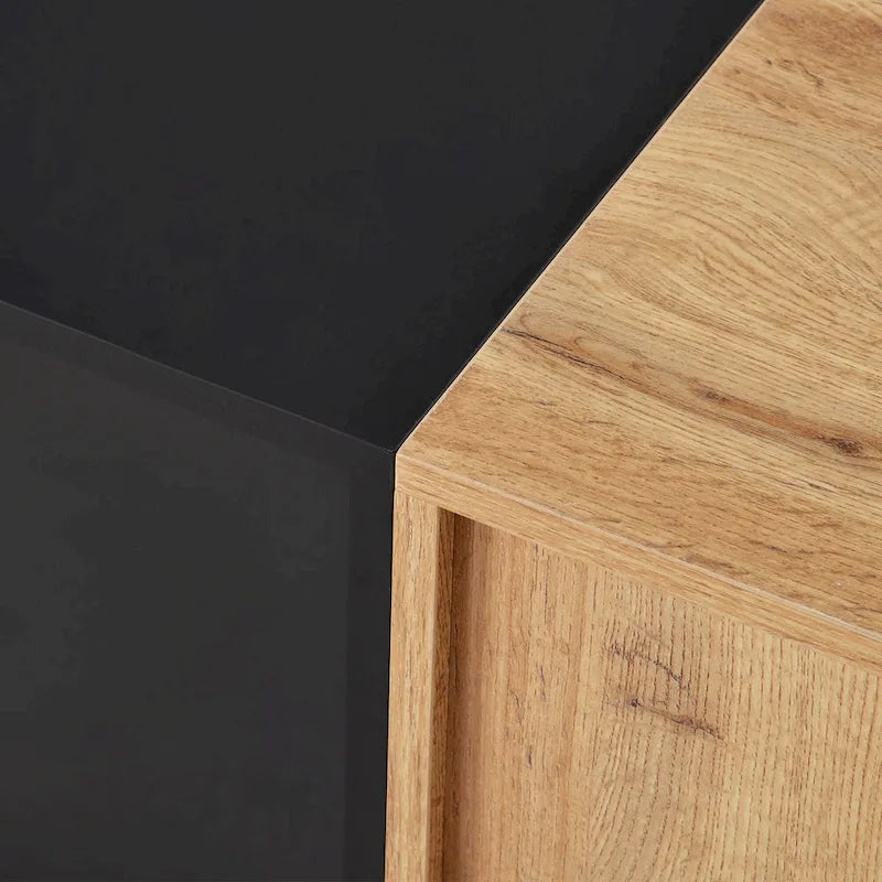 Meuble TV moderne de 76 po avec portes abattantes, blanc/bois naturel, convient aux téléviseurs jusqu'à 80 po