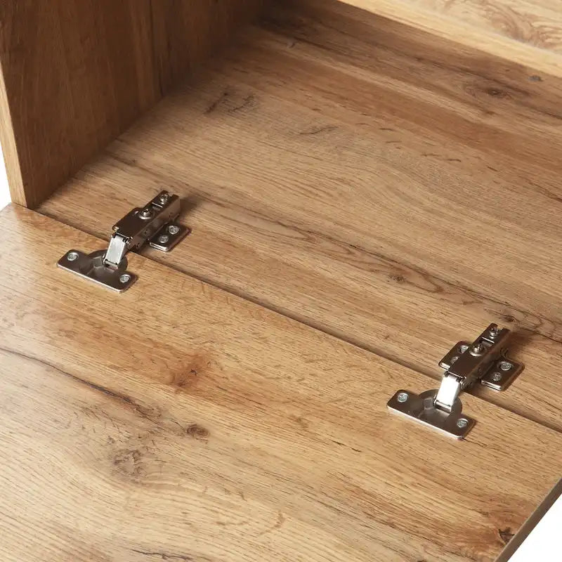 Meuble TV moderne de 76 po avec portes abattantes, blanc/bois naturel, convient aux téléviseurs jusqu'à 80 po