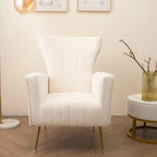 Fauteuil d'appoint dossier haut en velours blanc avec pieds dorés, assise individuelle