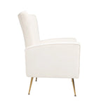Fauteuil d'appoint dossier haut en velours blanc avec pieds dorés, assise individuelle