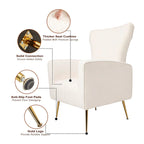 Fauteuil d'appoint dossier haut en velours blanc avec pieds dorés, assise individuelle