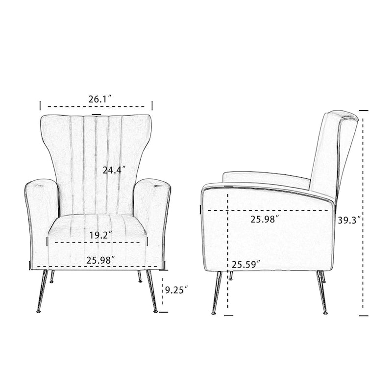 Fauteuil d'appoint dossier haut en velours blanc avec pieds dorés, assise individuelle