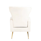 Fauteuil d'appoint dossier haut en velours blanc avec pieds dorés, assise individuelle