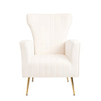 Fauteuil d'appoint dossier haut en velours blanc avec pieds dorés, assise individuelle
