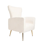 Fauteuil d'appoint dossier haut en velours blanc avec pieds dorés, assise individuelle