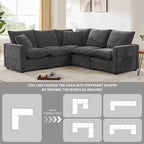 Canapé d'angle modulaire en chenille noir et gris, 5 places