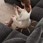 Canapé d'angle modulaire en chenille noir et gris, 5 places